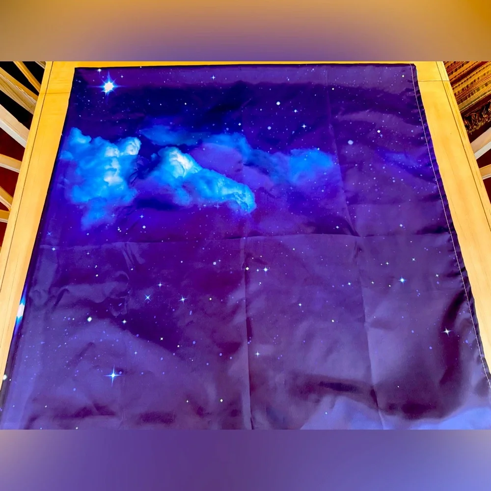Moon & Star Night Sky Galaxy Shower Curtain - Dark Blue Navy Black - 70” x 70”